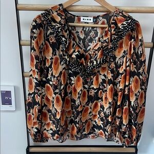 RIXO Multicolored V-Neck Cuffed Sleeve Blouse